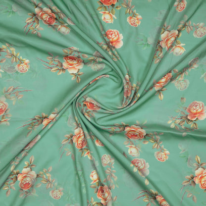 Teal Floral Digital Print American Crepe Fabric