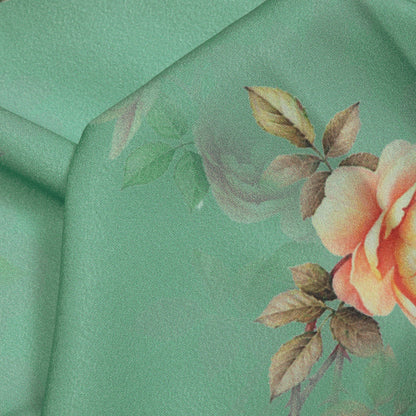 Teal Floral Digital Print American Crepe Fabric