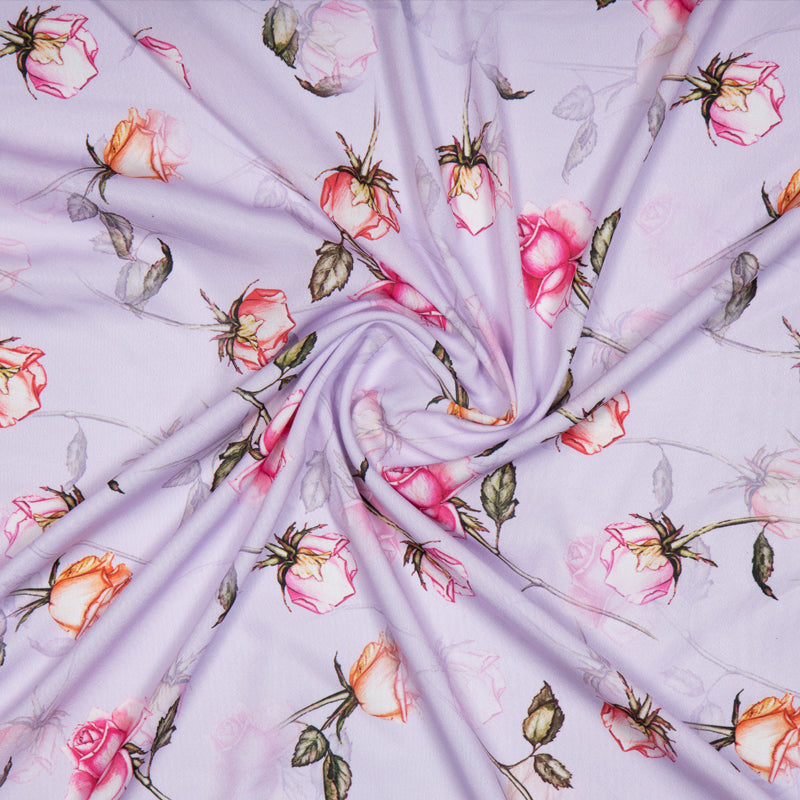 Purple Floral Digital Print American Crepe Fabric - Fabcurate