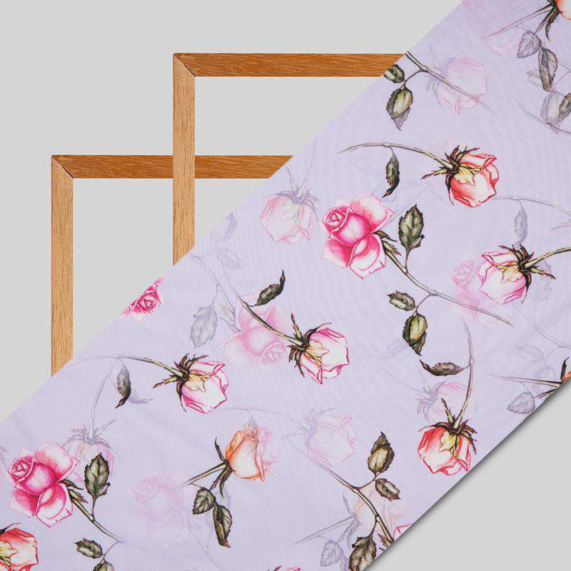 Purple Floral Digital Print American Crepe Fabric - Fabcurate