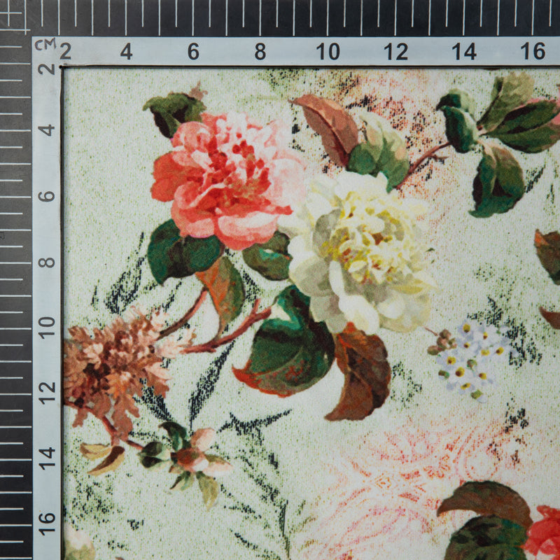 Pastel Green Floral Digital Print American Crepe Fabric - Fabcurate
