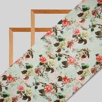Pastel Green Floral Digital Print American Crepe Fabric - Fabcurate