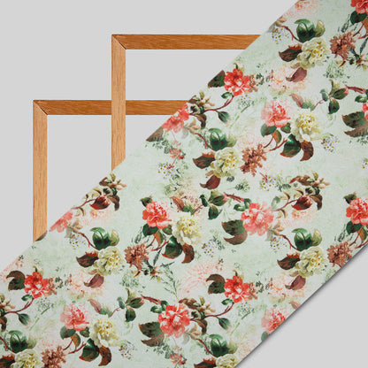 Pastel Green Floral Digital Print American Crepe Fabric - Fabcurate