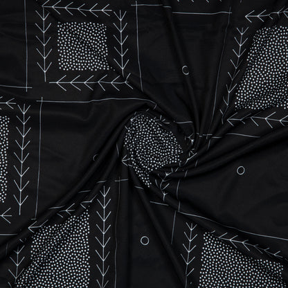 Black Geometrical Digital Print American Crepe Fabric - Fabcurate