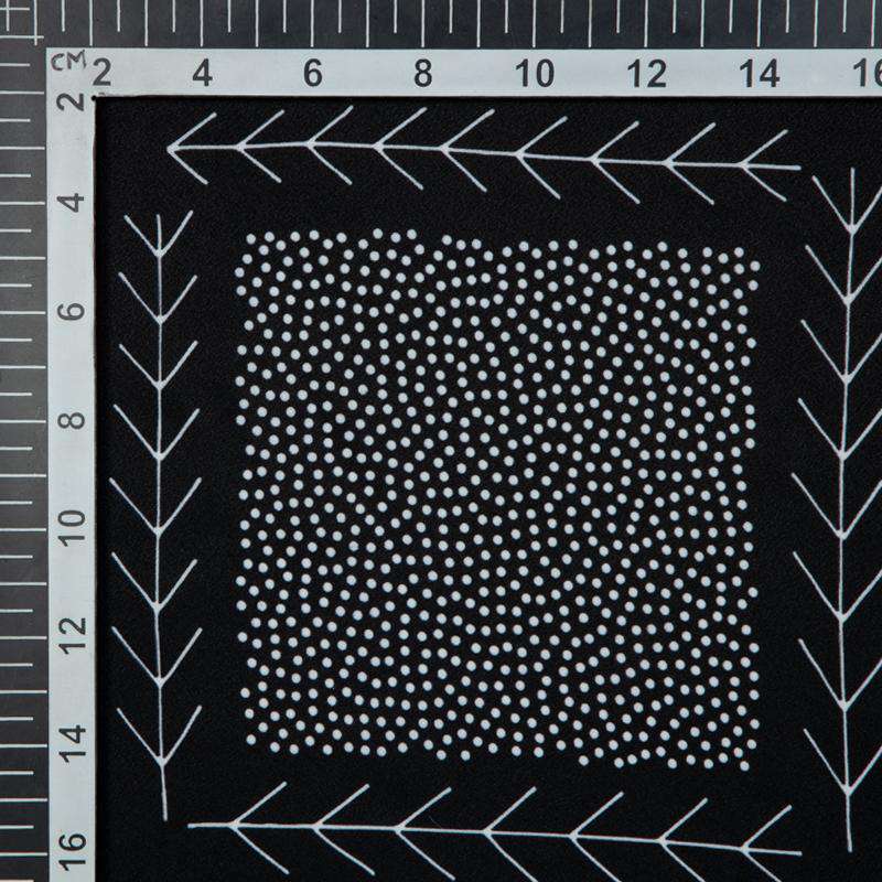 Black Geometrical Digital Print American Crepe Fabric - Fabcurate