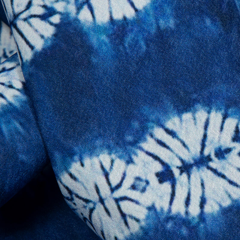 Royal Blue And White Shibori Digital Print American Crepe Fabric - Fabcurate
