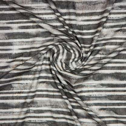 Light Peach Stripes Digital Print American Crepe Fabric - Fabcurate