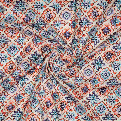 Cream And Red Floral Digital Print American Crepe Fabric - Fabcurate