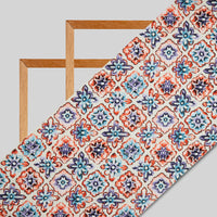 Cream And Red Floral Digital Print American Crepe Fabric - Fabcurate