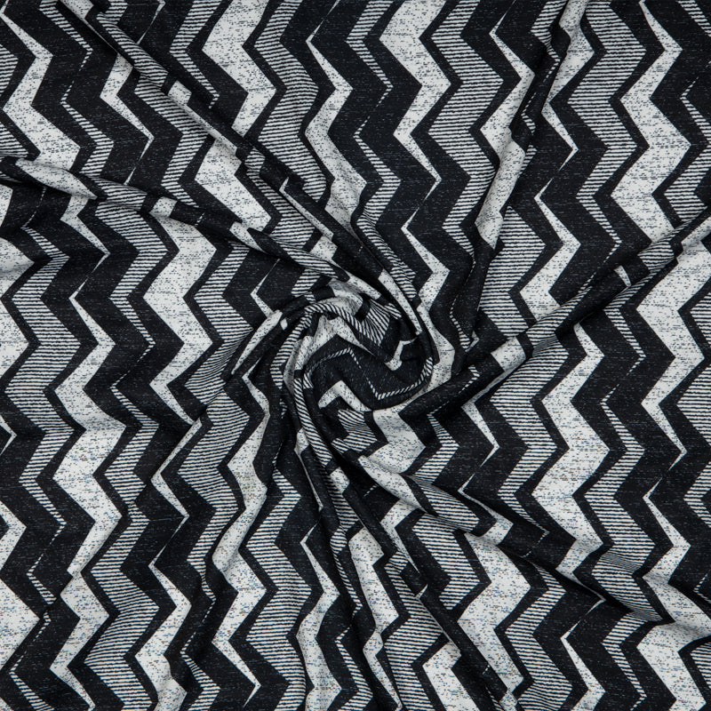 White And Black Chevron Digital Print American Crepe Fabric - Fabcurate
