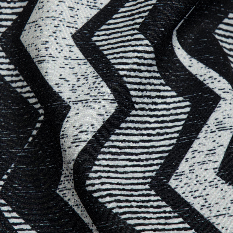 White And Black Chevron Digital Print American Crepe Fabric - Fabcurate