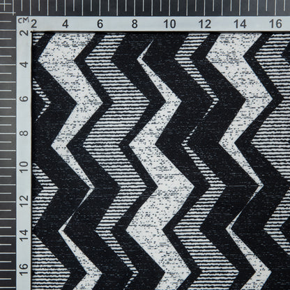 White And Black Chevron Digital Print American Crepe Fabric - Fabcurate