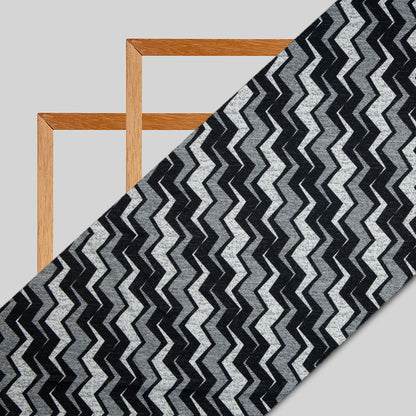 White And Black Chevron Digital Print American Crepe Fabric - Fabcurate