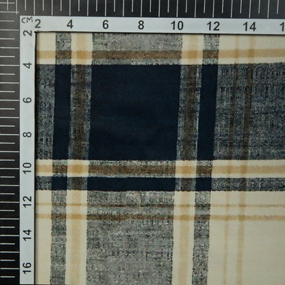 Light Beige Checks Digital Print American Crepe Fabric - Fabcurate