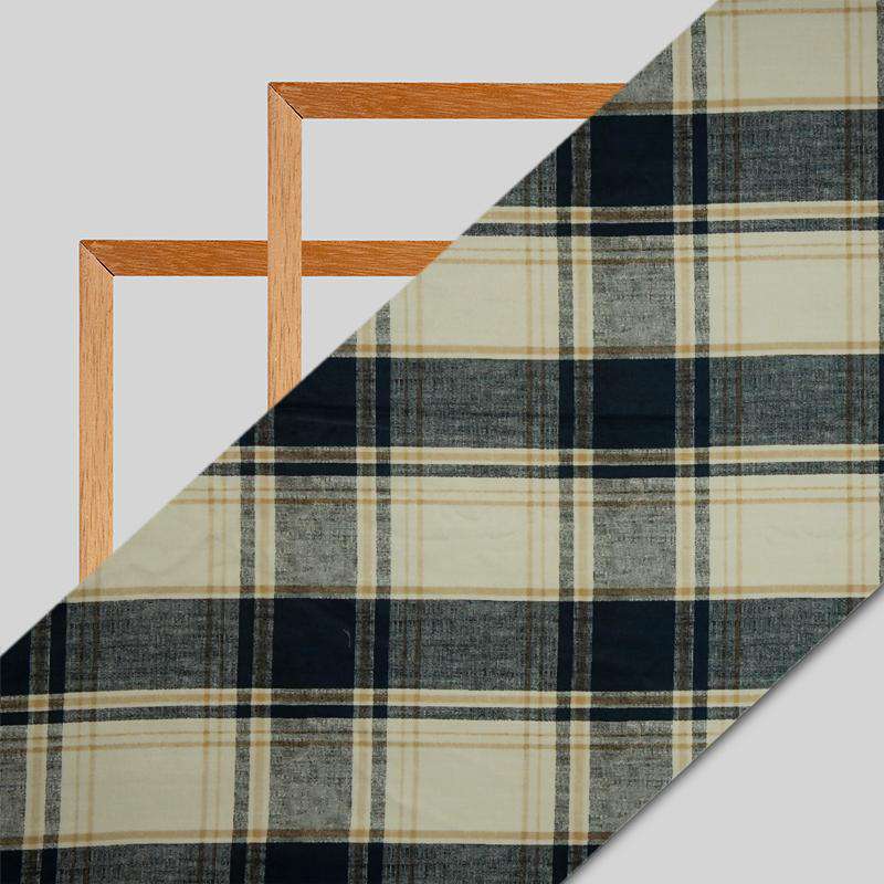 Light Beige Checks Digital Print American Crepe Fabric - Fabcurate