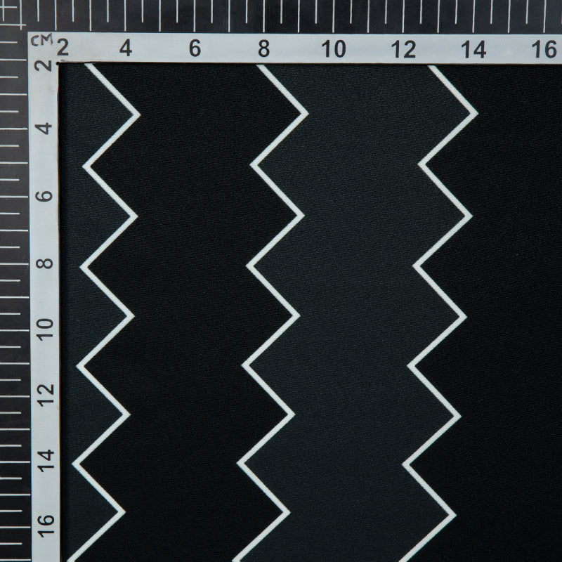 Black And Dark Grey Chevron Digital Print American Crepe Fabric - Fabcurate