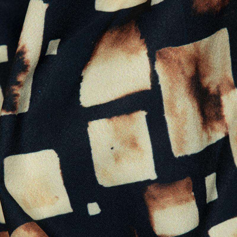 Navy Blue Geometrical Digital Print American Crepe Fabric - Fabcurate