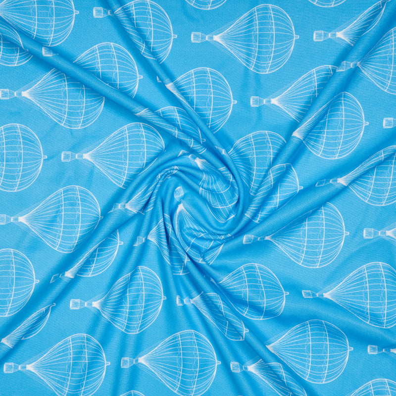Pastel Blue Hot Air Balloon Digital Print American Crepe Fabric - Fabcurate