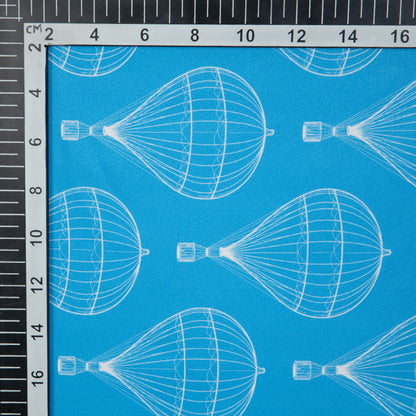 Pastel Blue Hot Air Balloon Digital Print American Crepe Fabric - Fabcurate