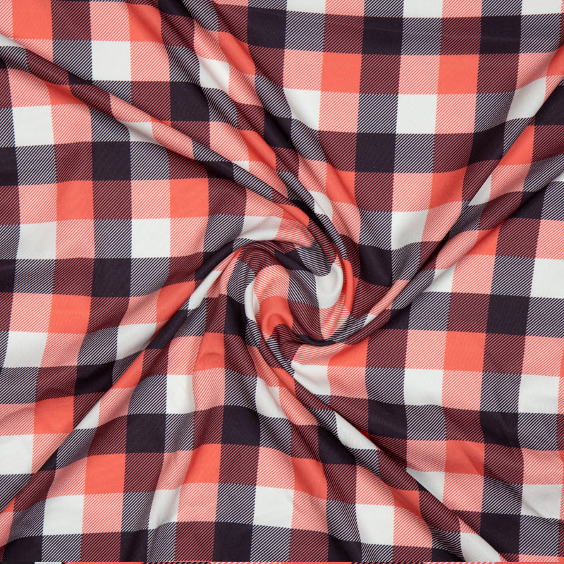 Red Checks Digital Print American Crepe Fabric - Fabcurate