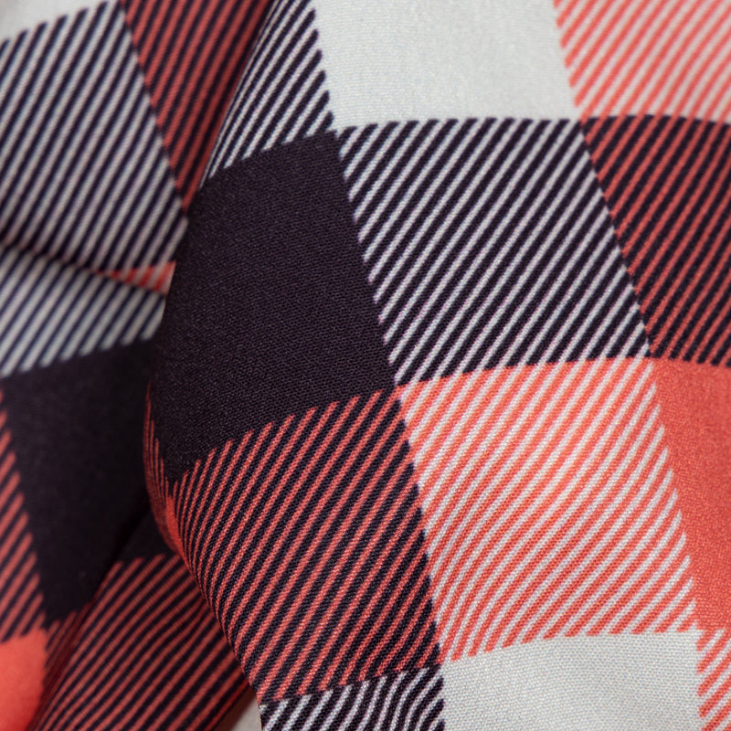 Red Checks Digital Print American Crepe Fabric - Fabcurate