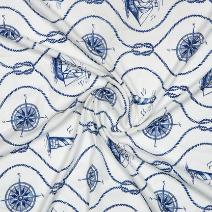 Royal Blue Object Digital Print American Crepe Fabric - Fabcurate