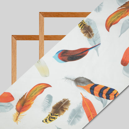 White Feather Digital Print Chanderi Fabric - Fabcurate