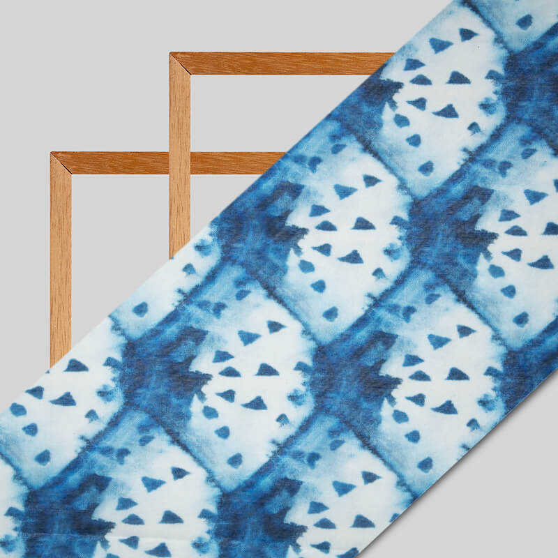 Royal Blue Shibori Digital Print Chanderi Fabric - Fabcurate