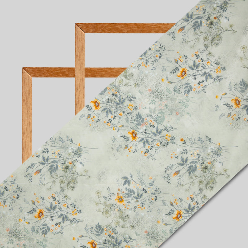 Beige Floral Digital Print Chanderi Fabric - Fabcurate