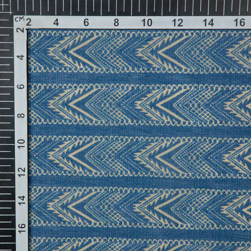 Pastel Blue Chevron Digital Print Chanderi Fabric - Fabcurate