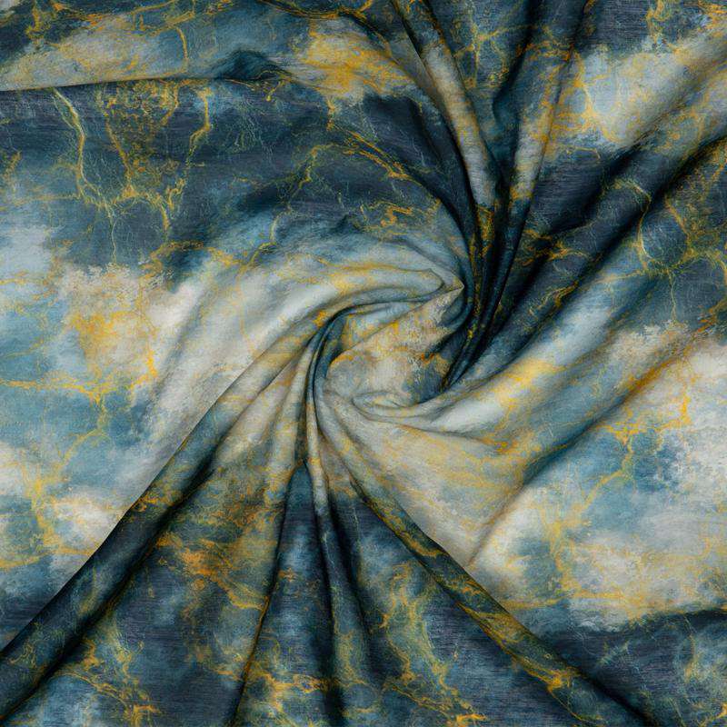Yellow Abstract Digital Print Chanderi Fabric - Fabcurate