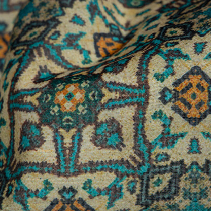 Beige Ethnic Digital Print Chanderi Fabric - Fabcurate
