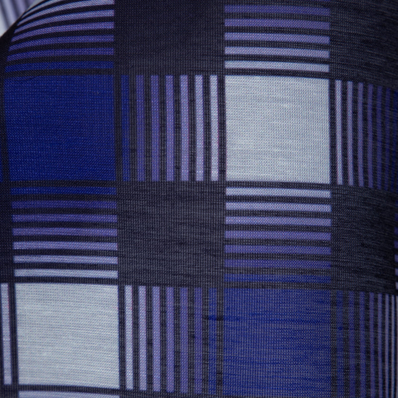 Royal Blue Checks Digital Print Chanderi Fabric - Fabcurate