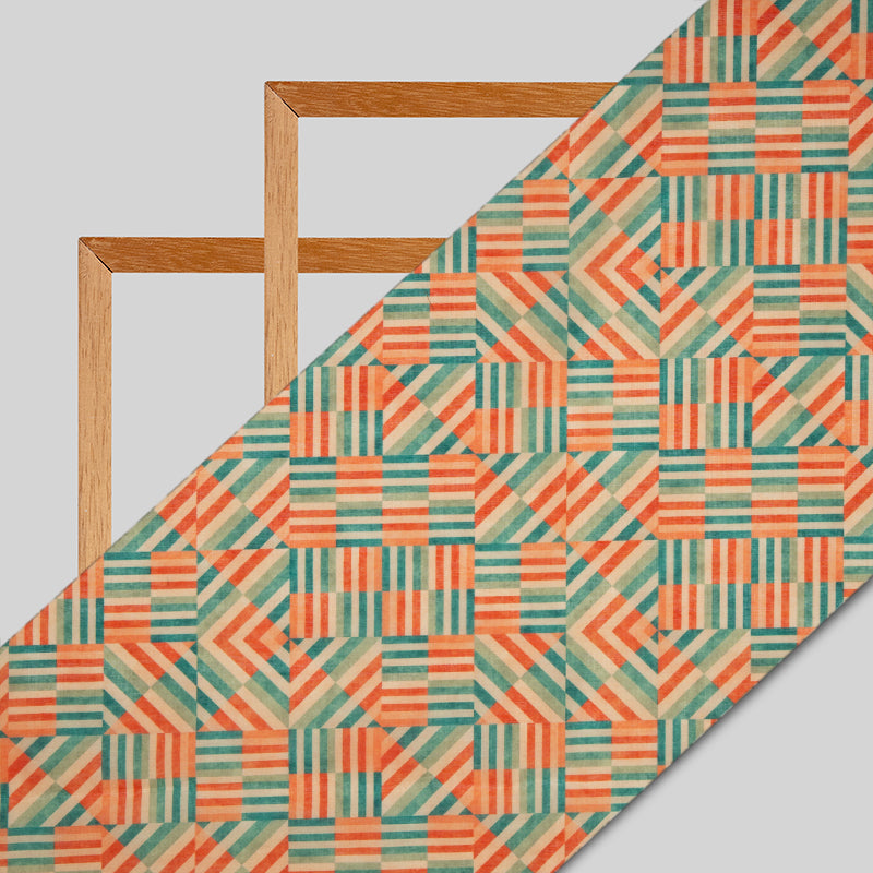 Pastel Orange Stripes Digital Print Chanderi Fabric - Fabcurate