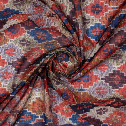 Red Ethnic Digital Print Chanderi Fabric - Fabcurate