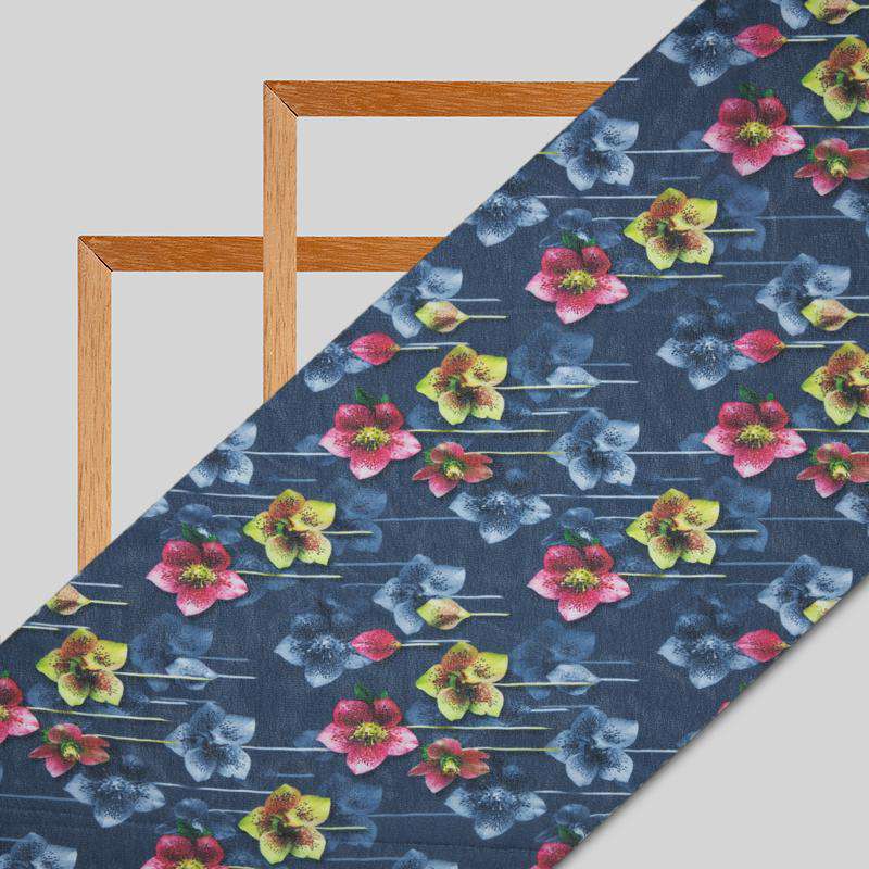 Multicolor Floral Digital Print Georgette Fabric - Fabcurate