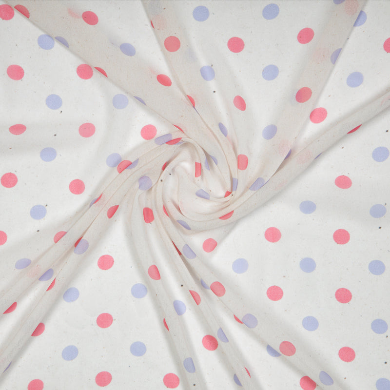 Cream Polka Dots Digital Print Georgette Fabric
