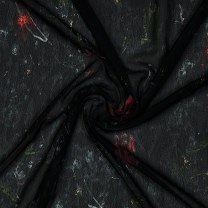 Black Abstract Digital Print Georgette Fabric