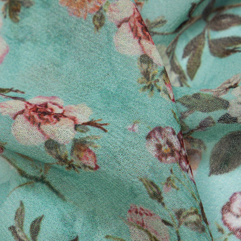 Teal Floral Digital Print Georgette Fabric