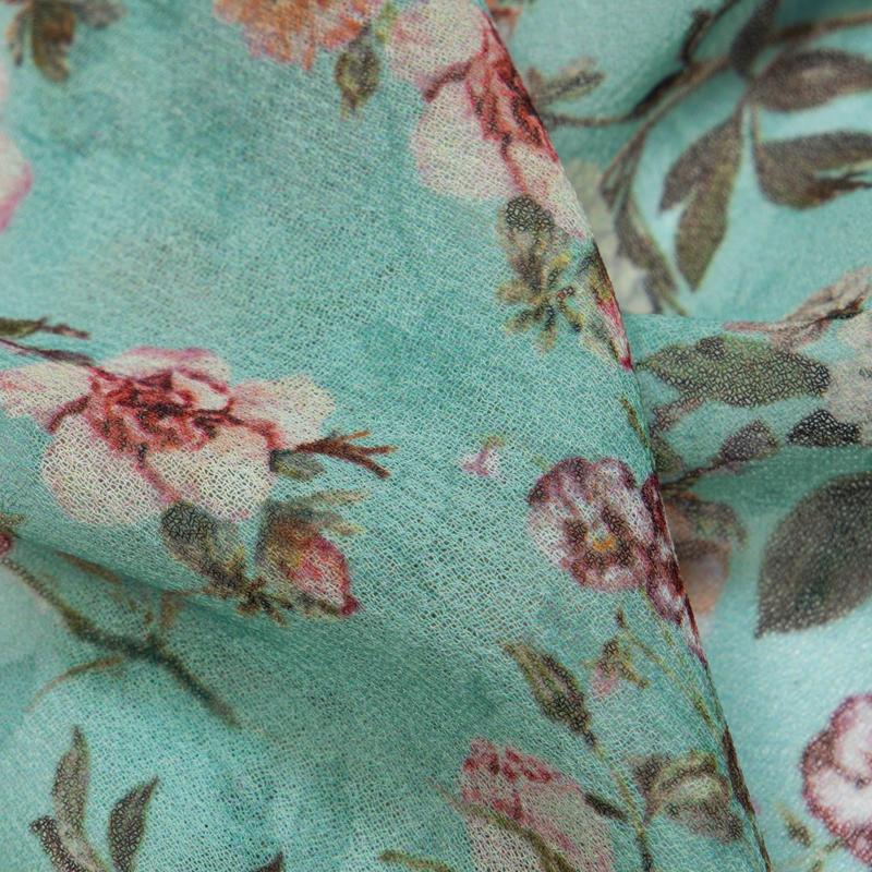 Teal Floral Digital Print Georgette Fabric - Fabcurate