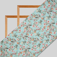 Teal Floral Digital Print Georgette Fabric - Fabcurate