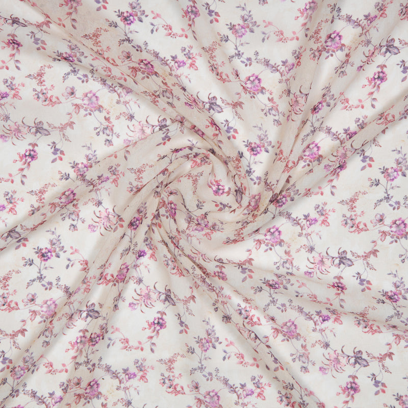 Cream Floral Digital Print Georgette Fabric
