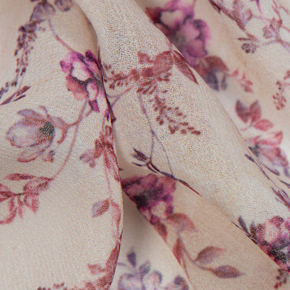 Cream Floral Digital Print Georgette Fabric