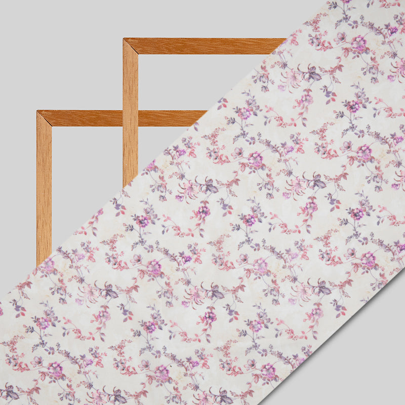 Cream Floral Digital Print Georgette Fabric - Fabcurate