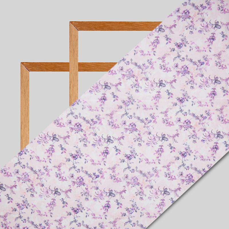 Pastel Pink Floral Digital Print Georgette Fabric - Fabcurate