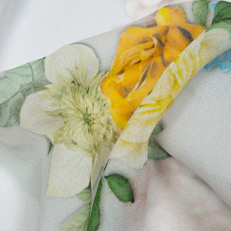 White Floral Digital Print Georgette Fabric