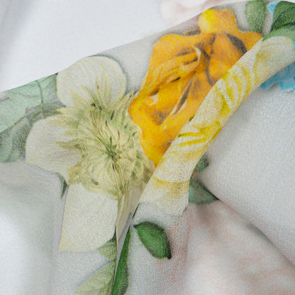 White Floral Digital Print Georgette Fabric