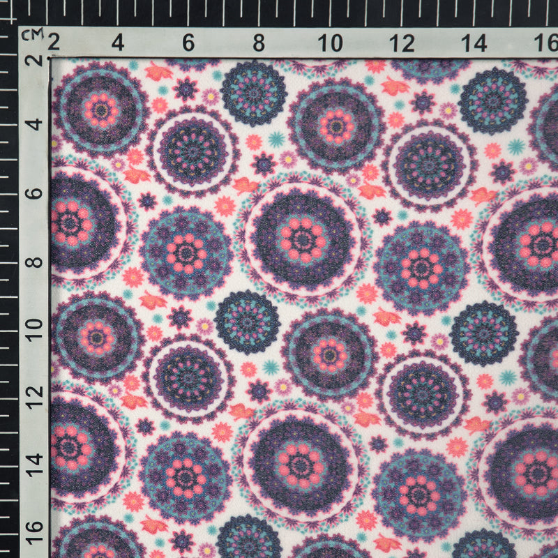 White And Purple Geometric Digital Print Georgette Fabric