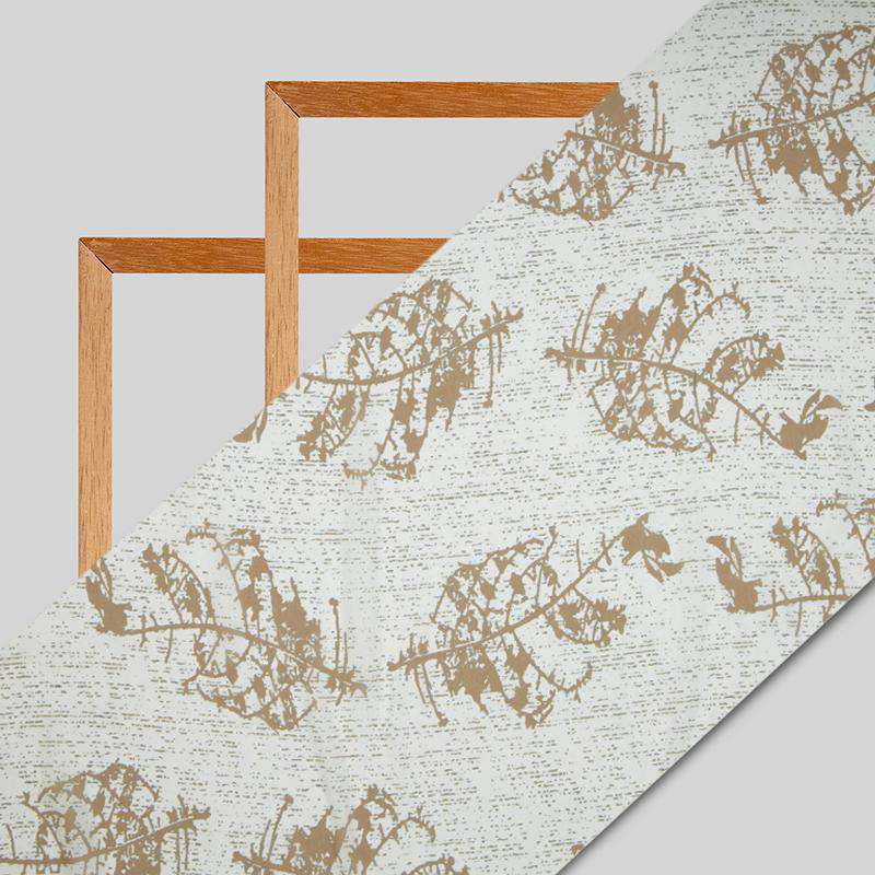 Off White Leaf Digital Print Georgette Fabric - Fabcurate