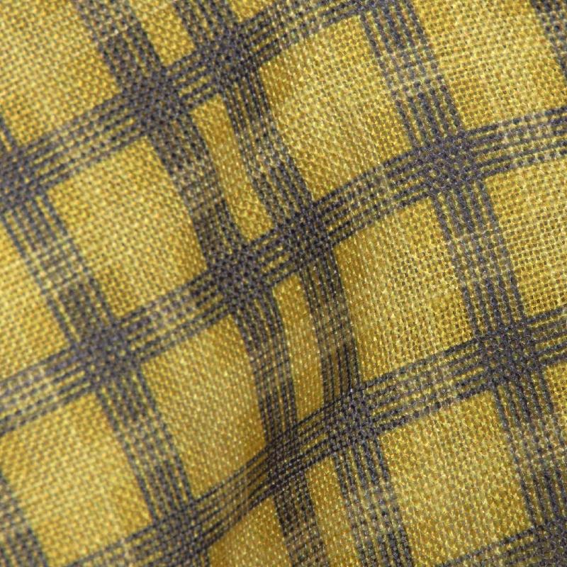 Yellow Checks Digital Print Linen-Textured Fabric - Fabcurate